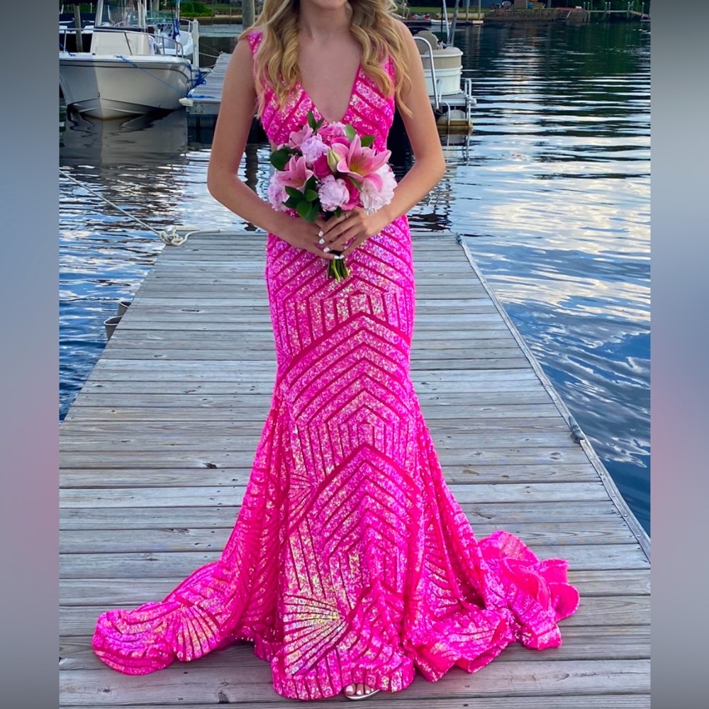 Jovani Hot pink sequin embellished prom dress, size 0